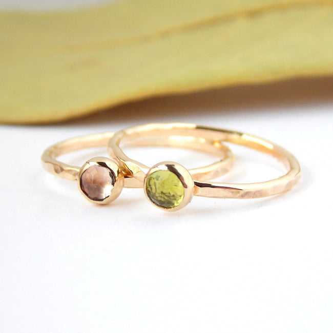 Rings - Mini Rose Cut Stone Ring - Yellow Gold-filled