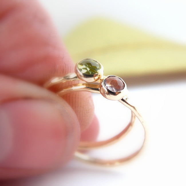 Rings - Mini Rose Cut Stone Ring - Yellow Gold-filled