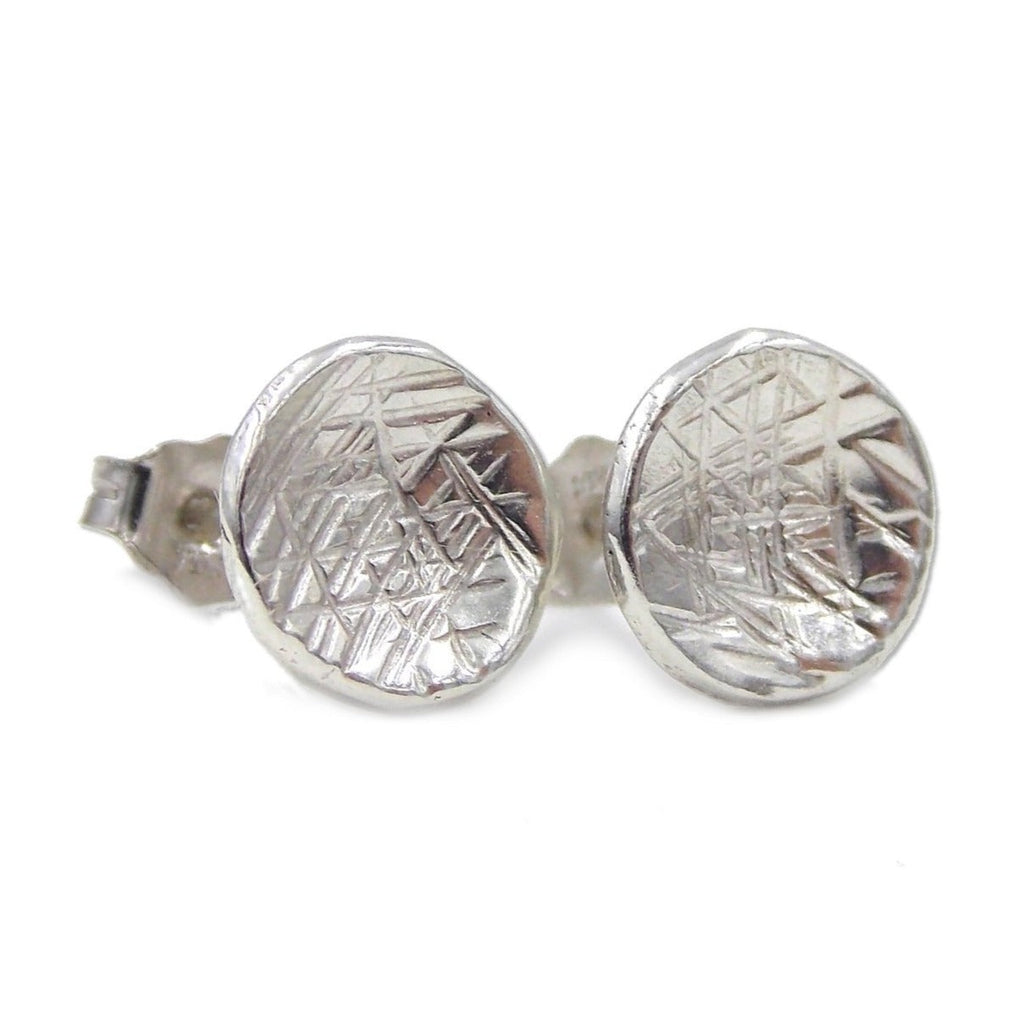 Earrings - Domed Cross-hatched Earrings - Sterling Silver