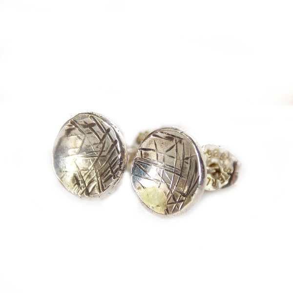 Domed Cross-hatched Earrings - Sterling Silver - Rito Originals - 4