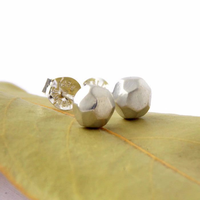 Faceted Pebble Stud Earrings - Sterling Silver - Rito Originals - 1