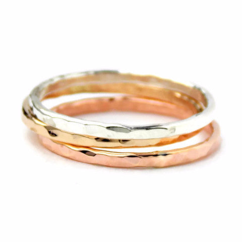 3 Reflection Hammered Stacking Rings - 14K Gold-filled ring and Sterling Silver - Rito Originals - 1