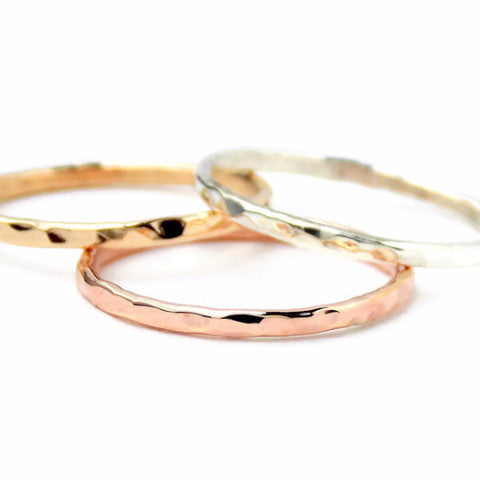 3 Reflection Hammered Stacking Rings - 14K Gold-filled ring and Sterling Silver - Rito Originals - 4
