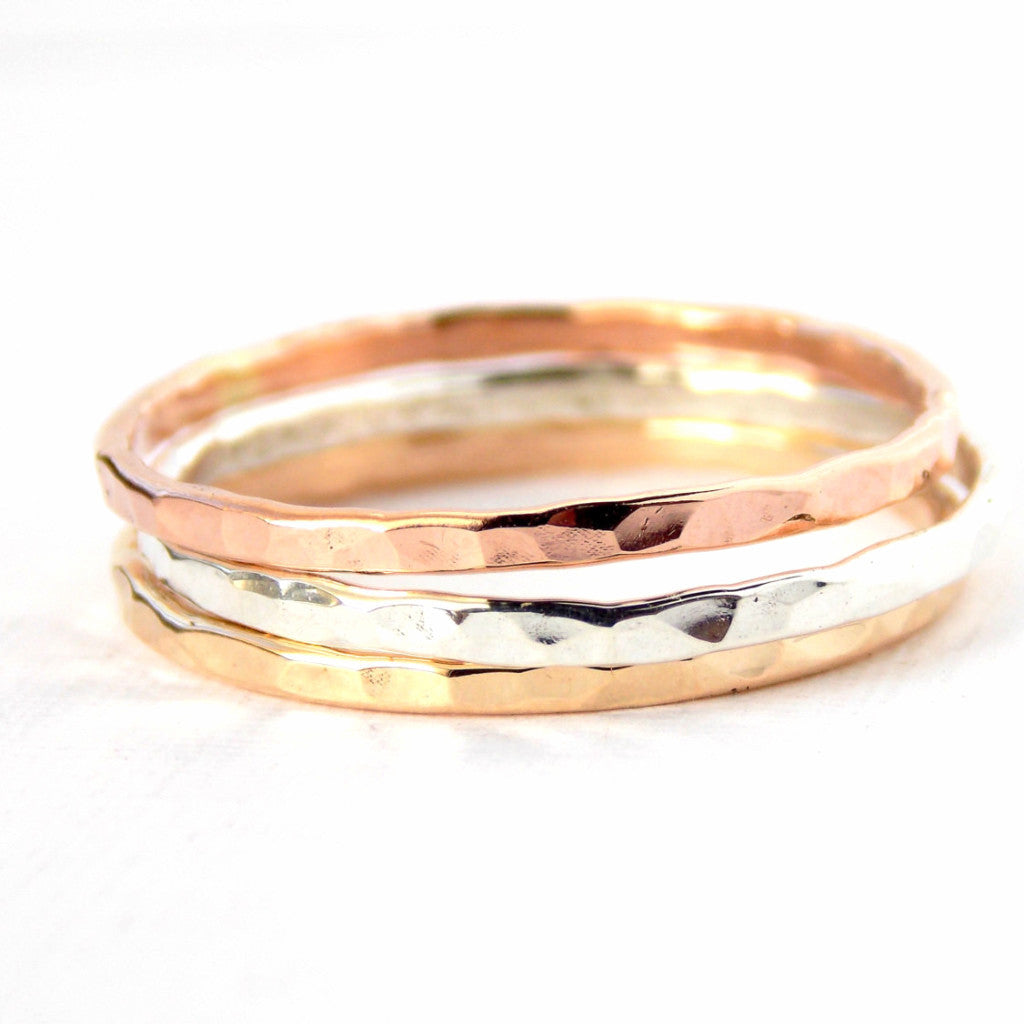 3 Reflection Hammered Stacking Rings - 14K Gold-filled ring and Sterling Silver - Rito Originals - 5