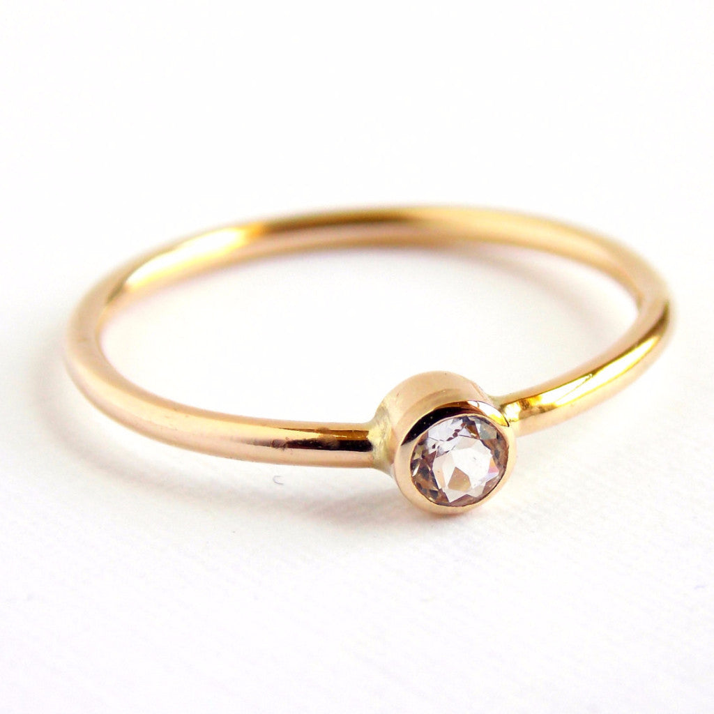 Gold White Sapphire Ring - 14K Solid Gold - Rito Originals