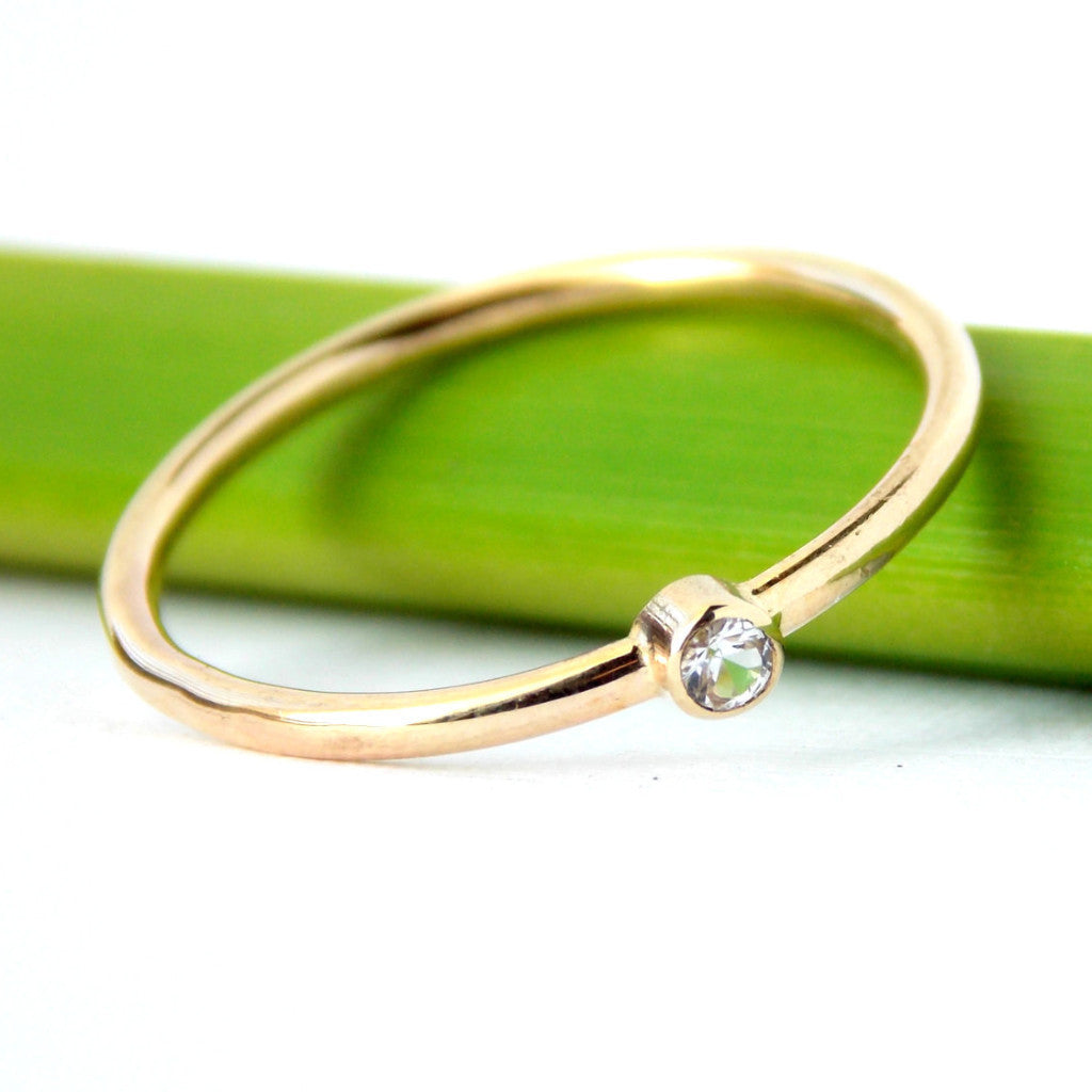 Tiny 14k Gold White Sapphire Ring - Rito Originals - 5