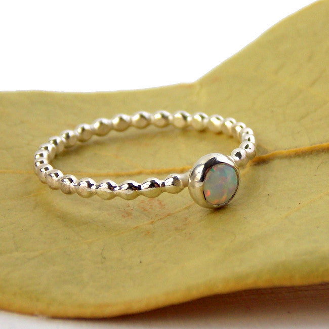 Rings - Opal Beaded Band Cab Ring - Sterling Silver