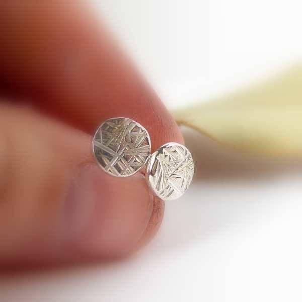 Earrings - Cross-hatched Disc Earrings - Sterling Silver