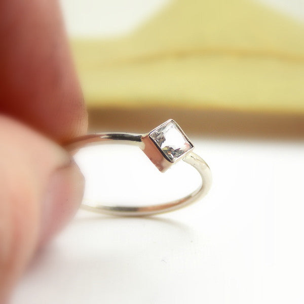 Rings - Turned Princess Cut Engagement Ring - 14K Solid Gold