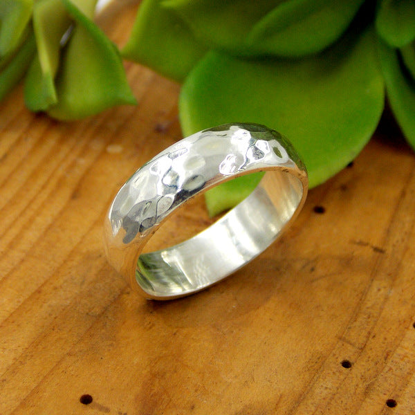 Rings - His & Hers Hammered Domed Wedding Band Set - Sterling Silver