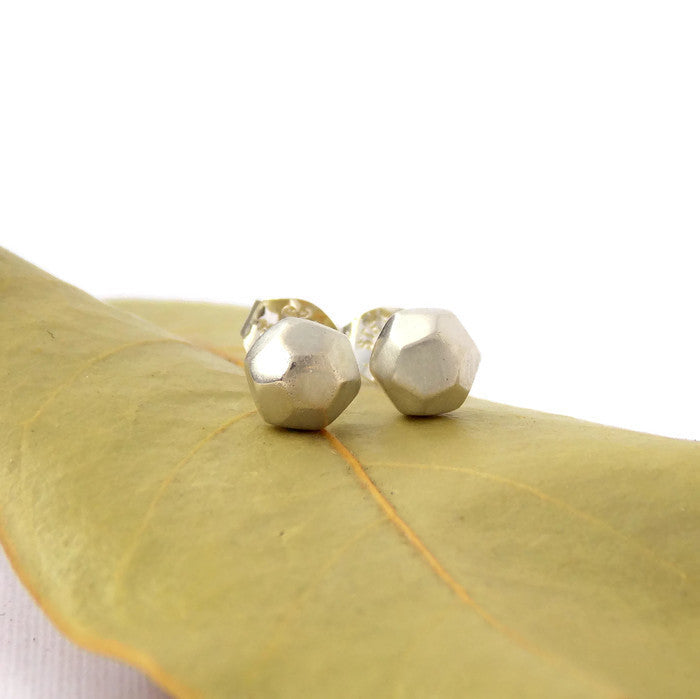 Faceted Pebble Stud Earrings - Sterling Silver - Rito Originals