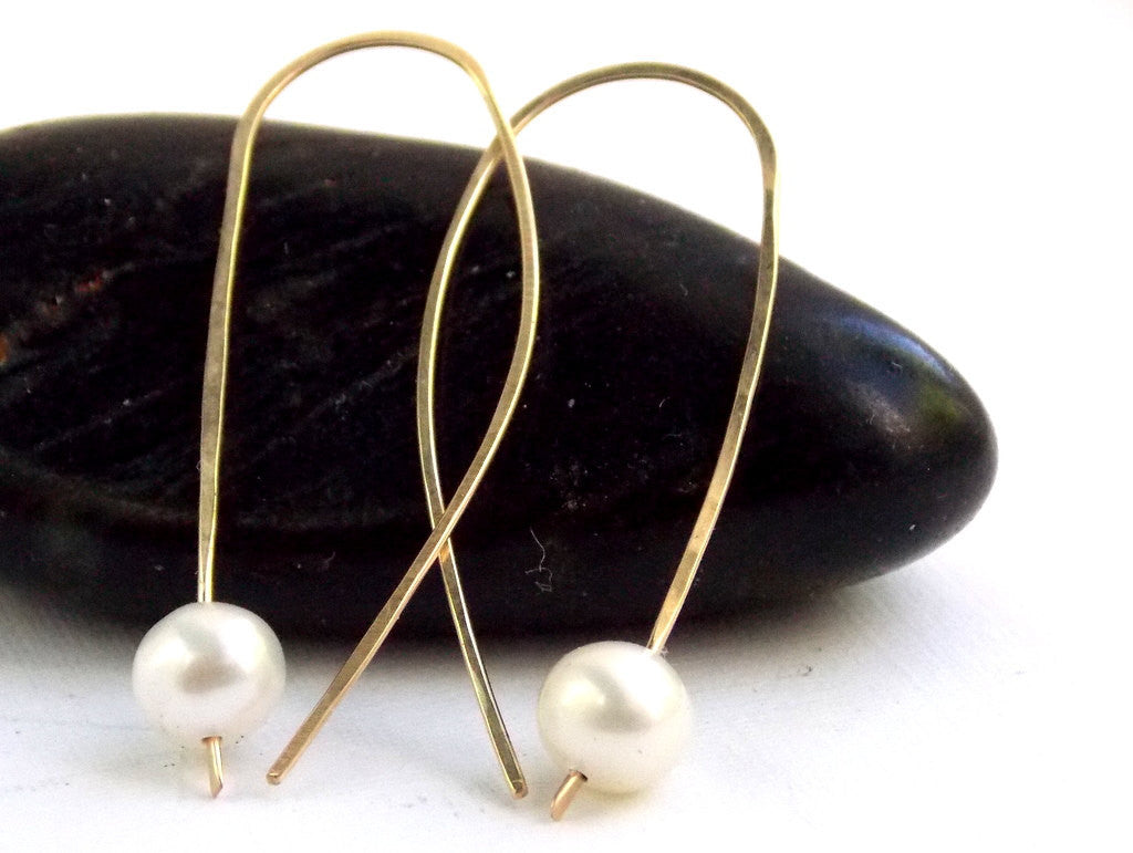 Golden Pearl Pendulum Earrings - 14k Gold-filled - Rito Originals - 3