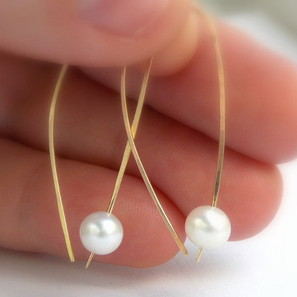 Golden Pearl Pendulum Earrings - 14k Gold-filled - Rito Originals - 4