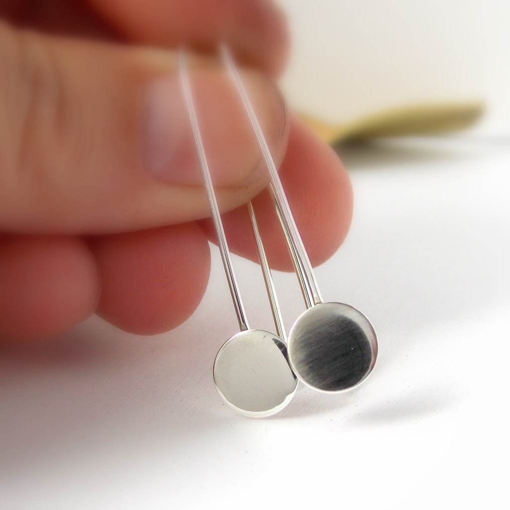 Small Sterling Silver Disc Pendulum Earrings - Rito Originals - 4
