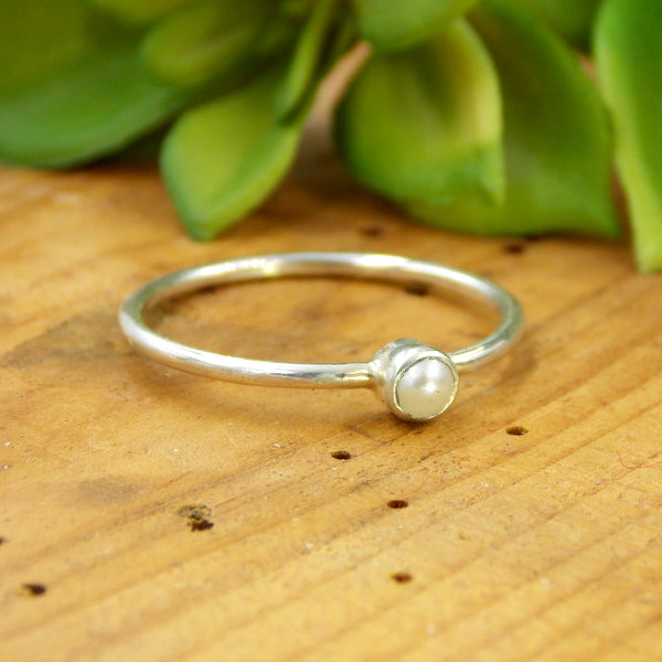 Rings - Mini White Freshwater Pearl Ring - Sterling Silver