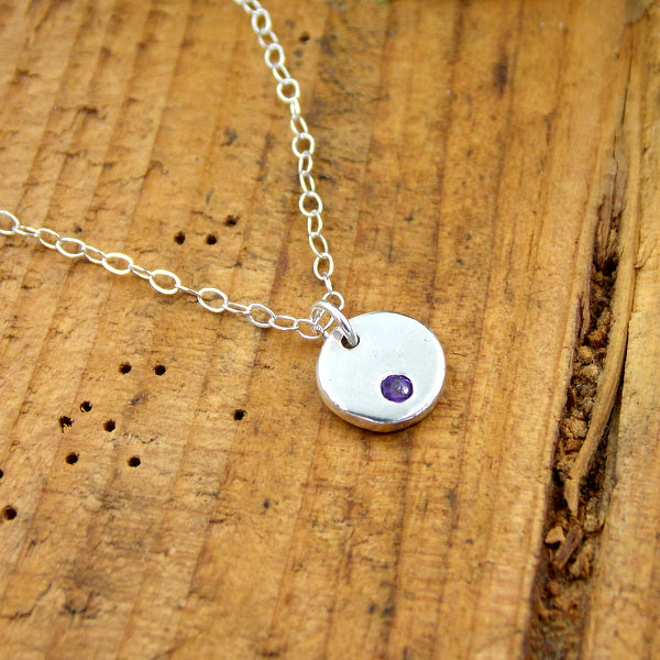 Necklaces - Flat Pebble Birthstone Necklace - Sterling Silver