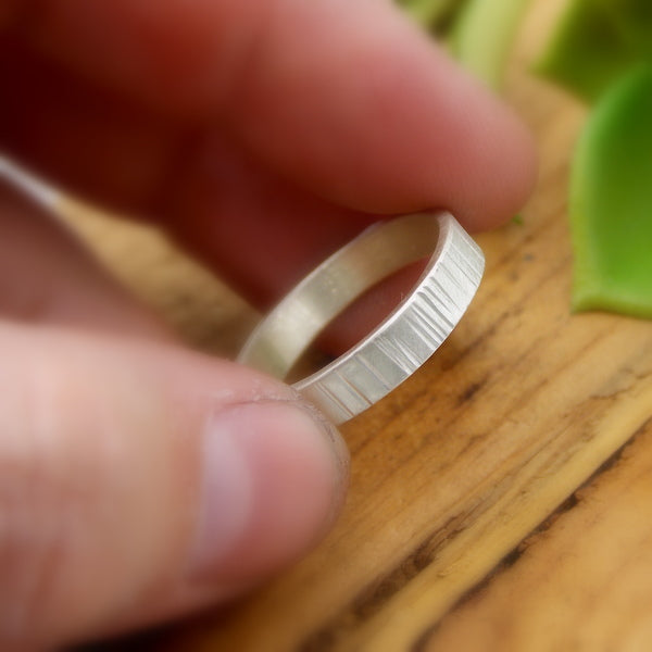 Rings - Line Textured Birch Ring - Sterling Silver