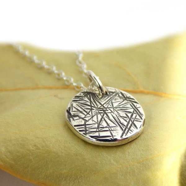 Cross-hatched Disc Pendant Necklace - Sterling Silver - Rito Originals - 1
