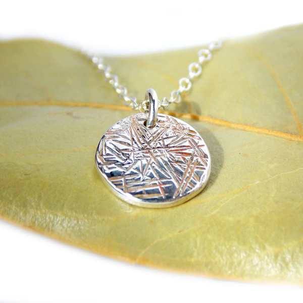 Cross-hatched Disc Pendant Necklace - Sterling Silver - Rito Originals - 3