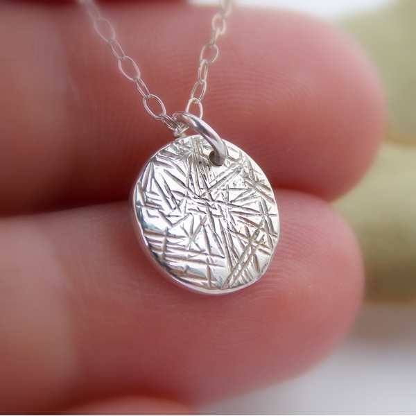 Cross-hatched Disc Pendant Necklace - Sterling Silver - Rito Originals - 4