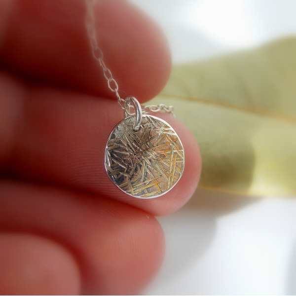 Necklaces - Cross-hatched Disc Pendant Necklace - Sterling Silver