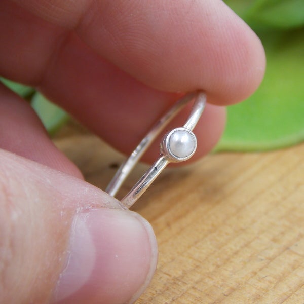 Rings - Mini White Freshwater Pearl Ring - Sterling Silver