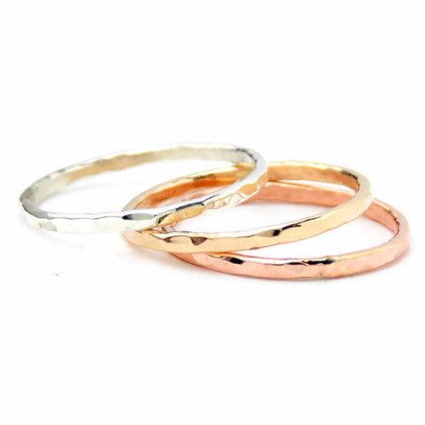 3 Reflection Hammered Stacking Rings - 14K Gold-filled ring and Sterling Silver - Rito Originals - 2