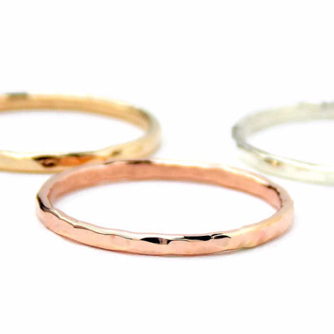3 Reflection Hammered Stacking Rings - 14K Gold-filled ring and Sterling Silver - Rito Originals - 3