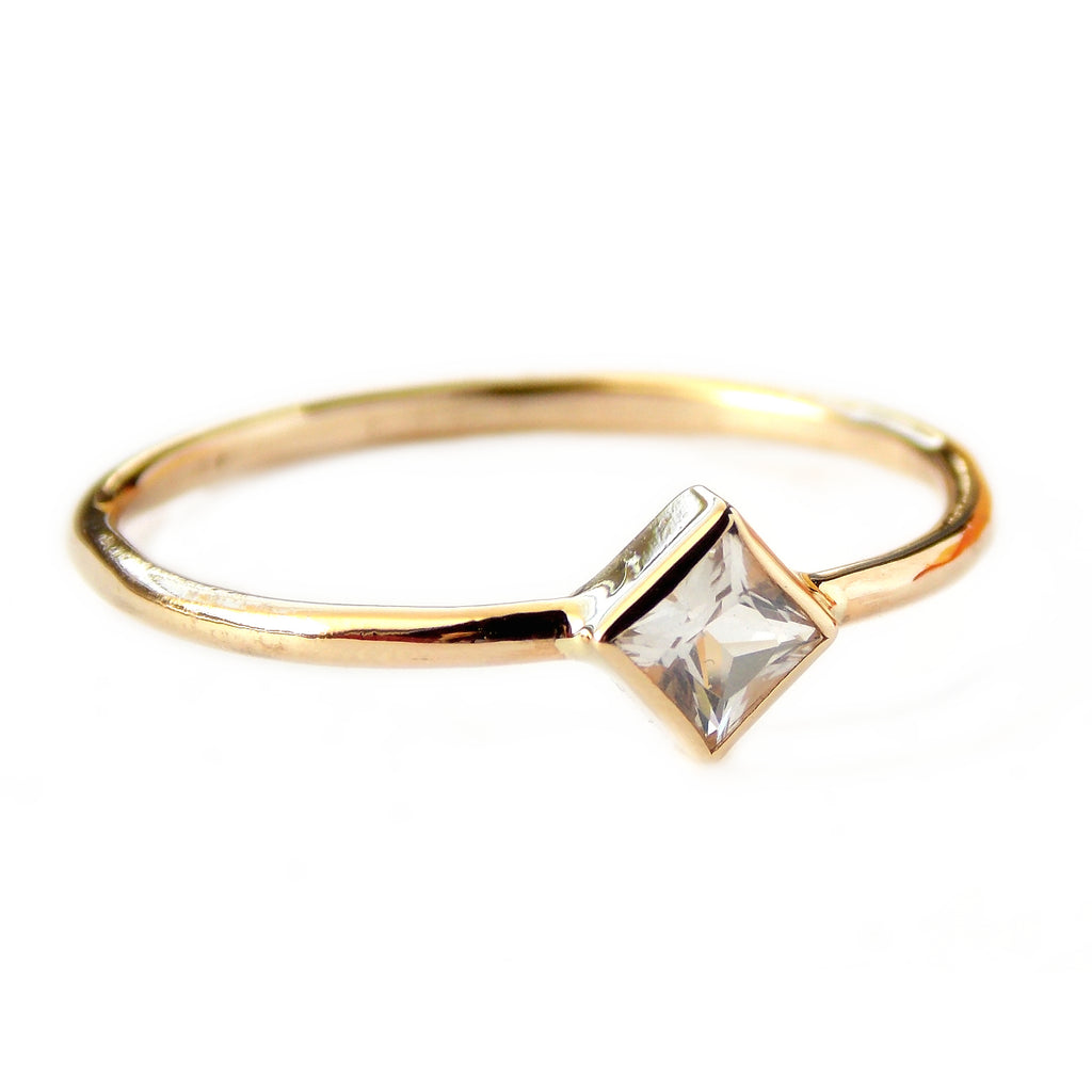 Turned Princess Cut Engagement Ring - 14K Solid Gold - Rito Originals - 3