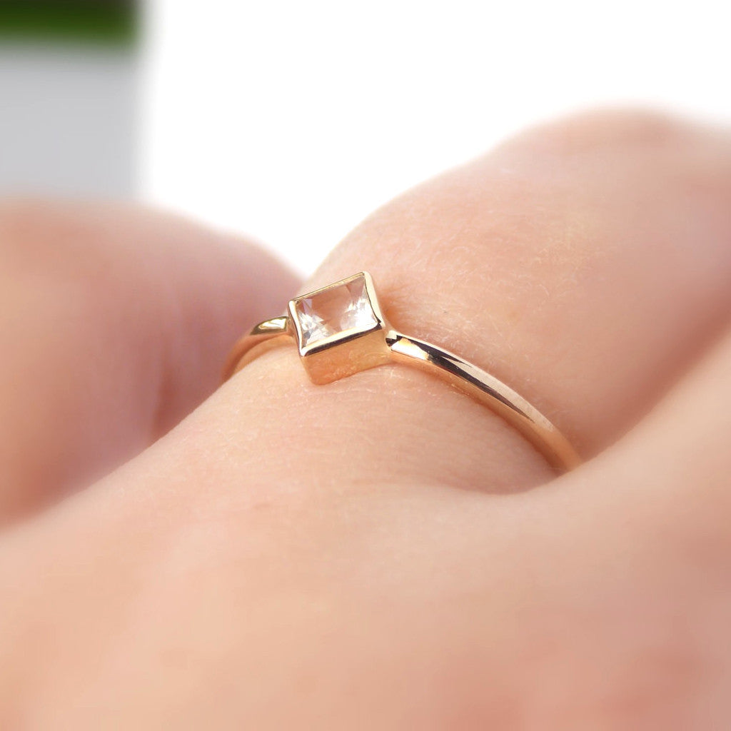 Turned Princess Cut Engagement Ring - 14K Solid Gold - Rito Originals - 7