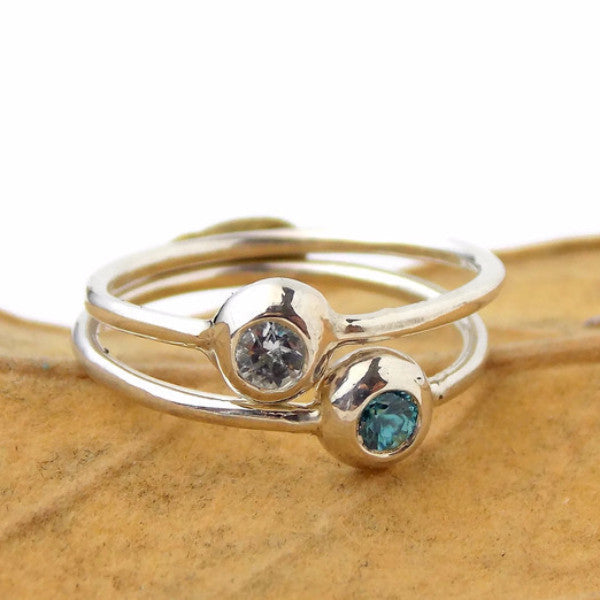 Set of 2 Pebble Birthstone Stacking Rings - Sterling Silver - Rito Originals
