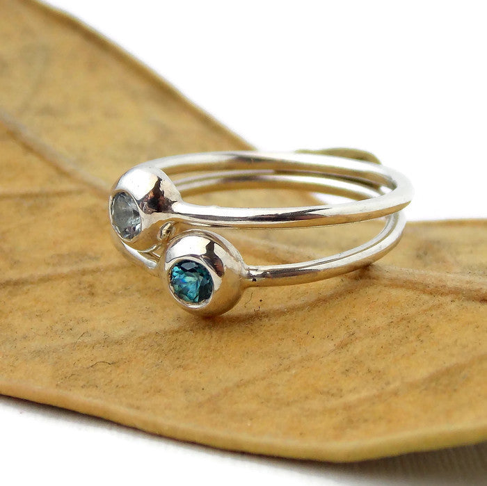 Set of 2 Pebble Birthstone Stacking Rings - Sterling Silver - Rito Originals - 2