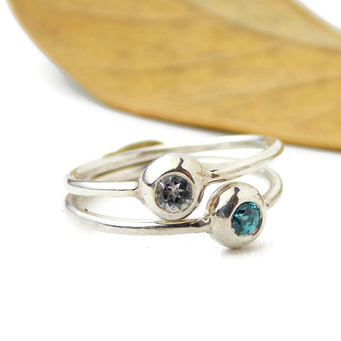 Set of 2 Pebble Birthstone Stacking Rings - Sterling Silver - Rito Originals - 3
