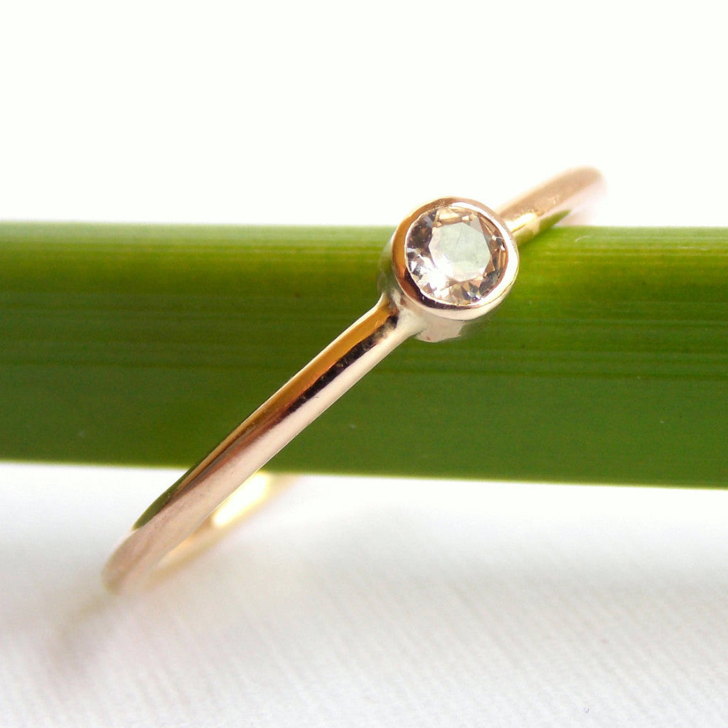 Simple White Sapphire Stacking Ring - 14K Yellow Gold-filled - Rito Originals - 2
