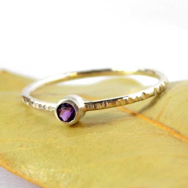 Sterling Silver Hatched Birthstone Ring - Rito Originals - 1
