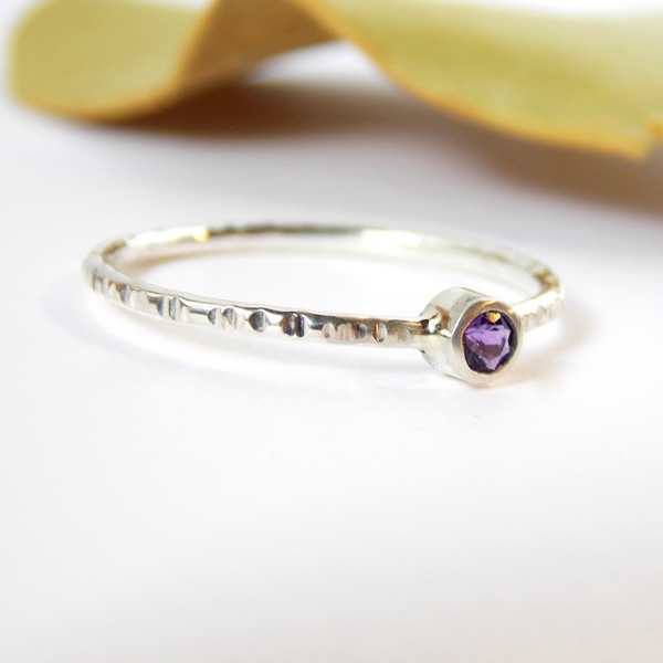 Sterling Silver Hatched Birthstone Ring - Rito Originals - 2