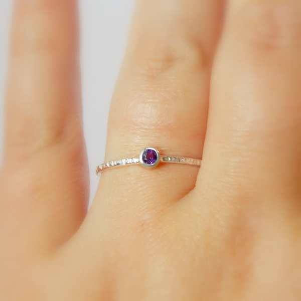 Sterling Silver Hatched Birthstone Ring - Rito Originals - 4