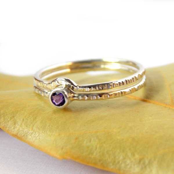 Sterling Silver Hatched Birthstone Ring - Rito Originals - 5