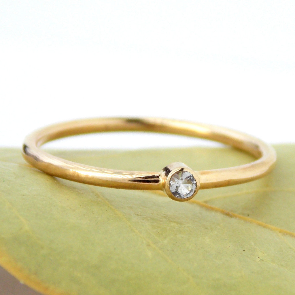 Tiny 14k Gold White Sapphire Ring - Rito Originals - 2