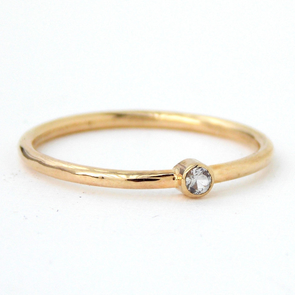 Tiny 14k Gold White Sapphire Ring - Rito Originals - 3