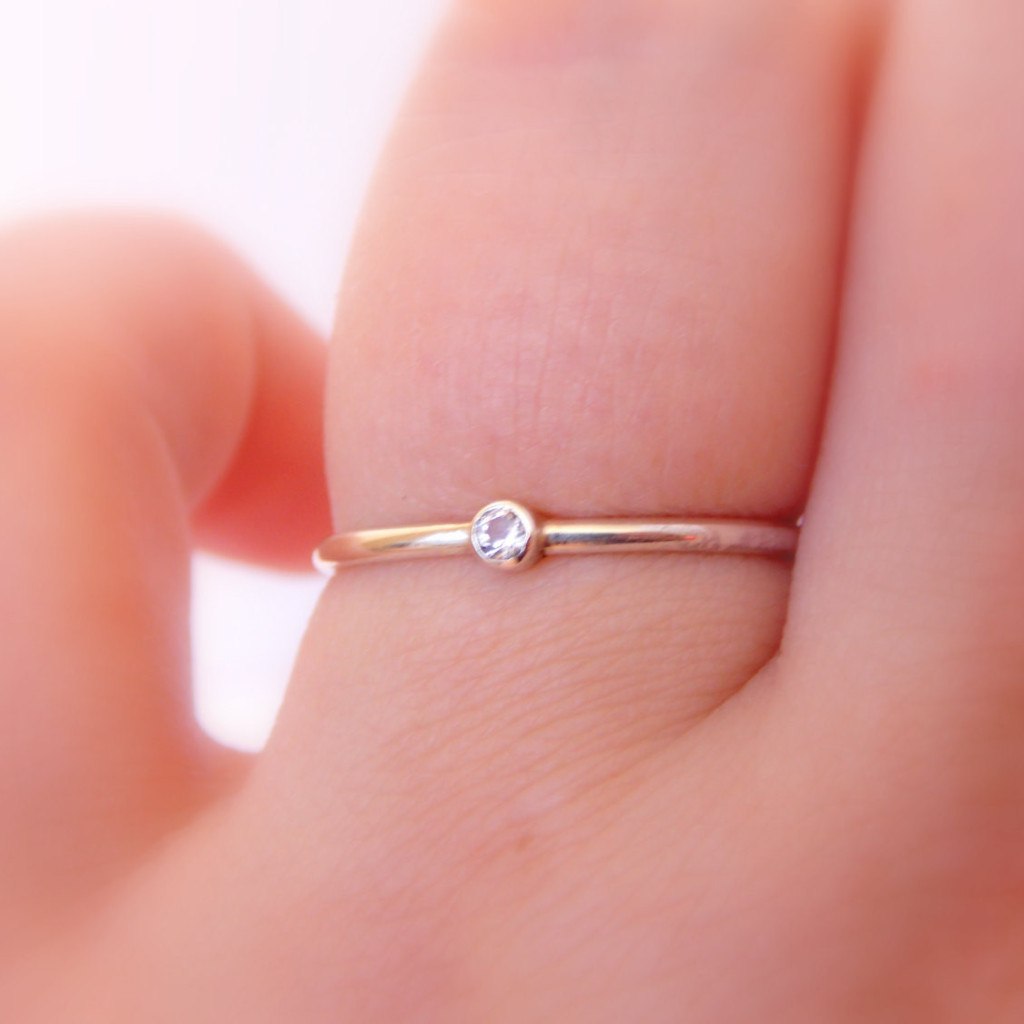 Tiny Diamond Stacking Ring 14k Yellow Gold, Genuine Diamond Stack Ring,  Simple Diamond Ring, Small Diamond Promise Ring, Vintage Dainty Ring - Etsy