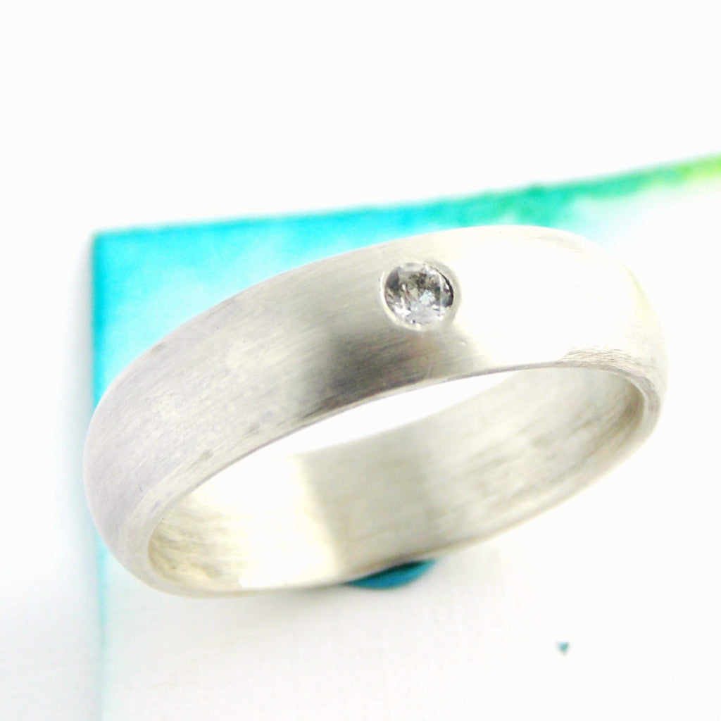 Wide Low Domed Band with White Topaz - Sterling Silver - Rito Originals - 3