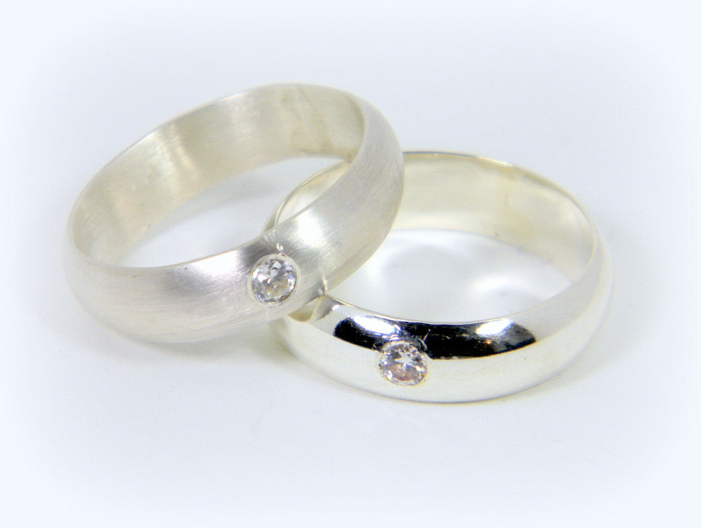 Wide Low Domed Band with White Topaz - Sterling Silver - Rito Originals - 4