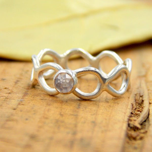 Rings - Loop Lace Ring With Rose Cut Stone - Sterling Silver