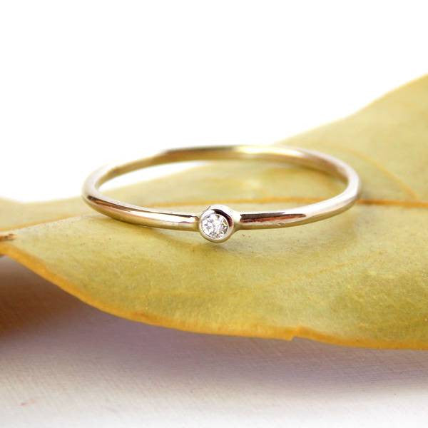 Rings - Tiny Diamond Ring - 14K Solid Gold