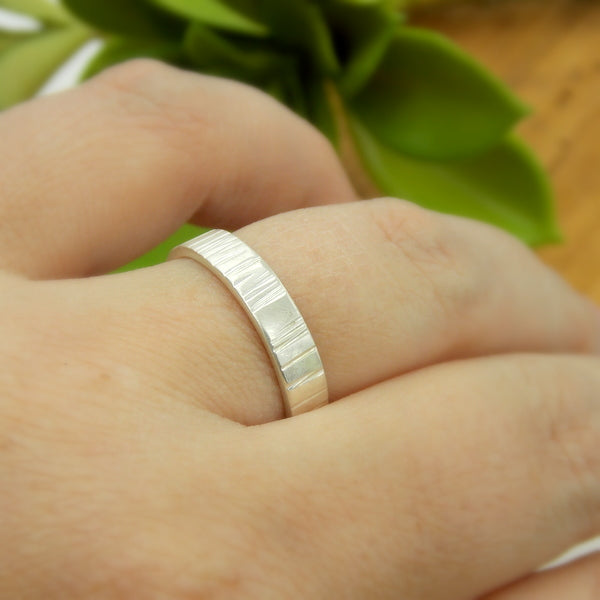 Rings - Line Textured Birch Ring - Sterling Silver
