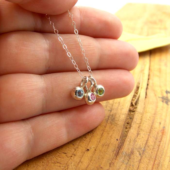 Necklaces - Birthstone Pebble Necklace - Sterling Silver