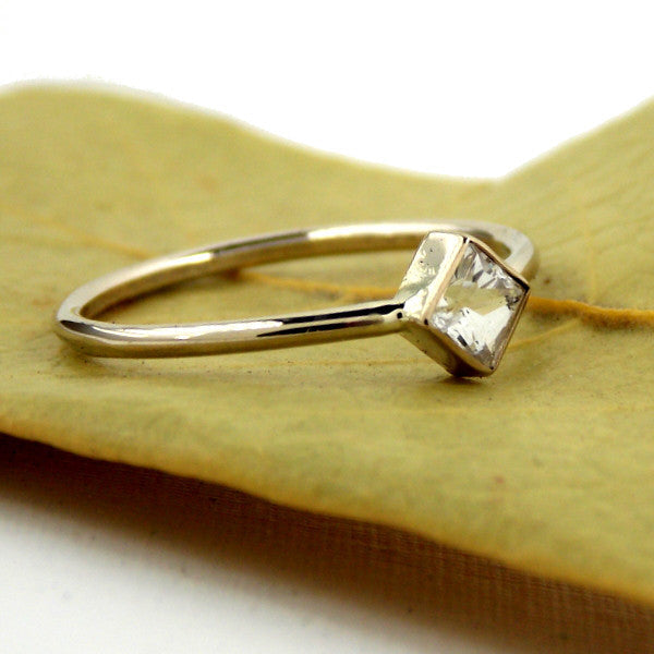 Rings - Turned Princess Cut Engagement Ring - 14K Solid Gold